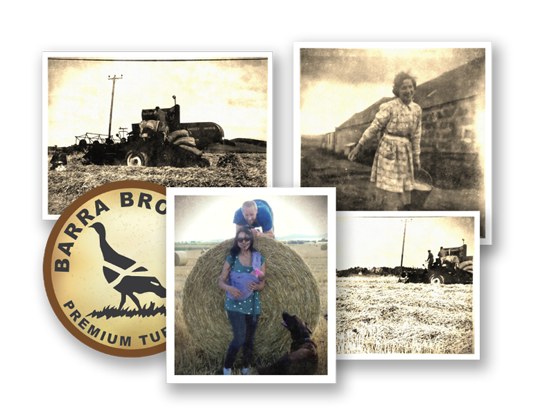 Collage of vintage-style farm images with a logo for Barra Bros Premium Turf.