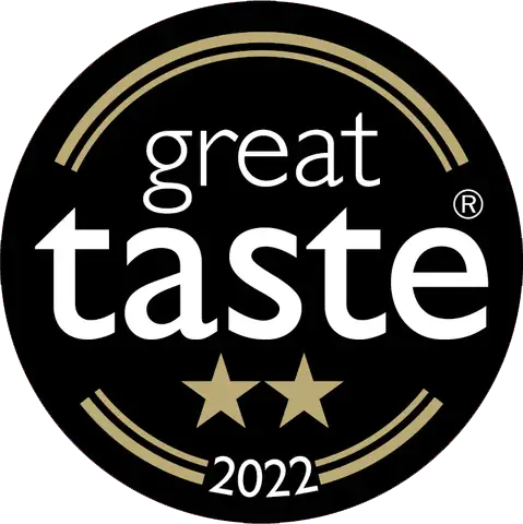 Award emblem with text "great taste" and two stars, indicating a 2022 award.